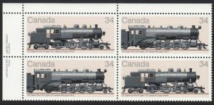 LOCOMOTIVES HISTORY (1906-1925) = Canada 1985 #1072a MNH UL Block of 4