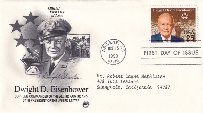 1990, Honoring Dwight D. Eisenhower, PCS, FDC (E12210)