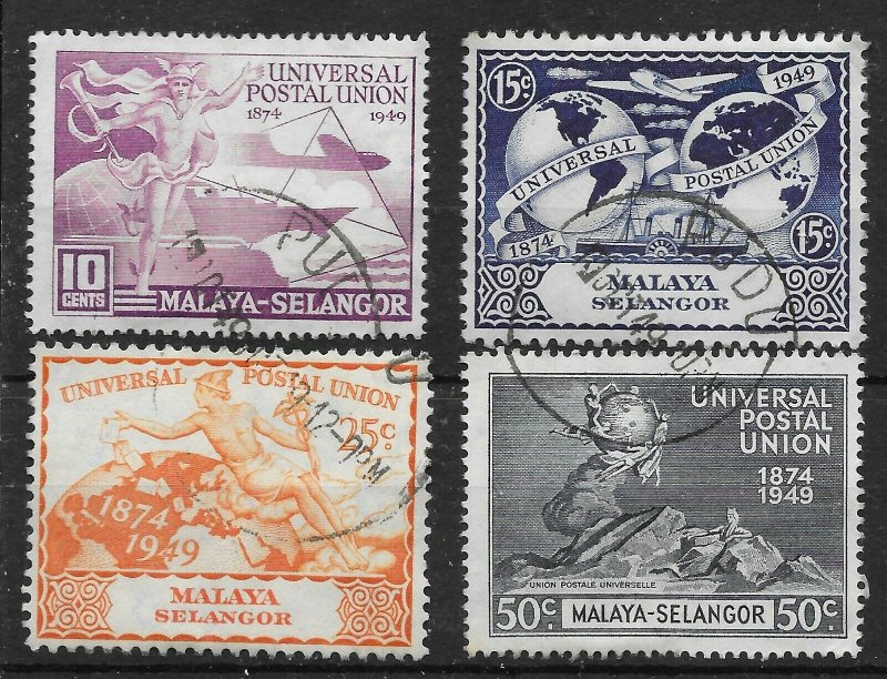 MALAYA SELANGOR SG111/4 1949 U.P.U. SET USED