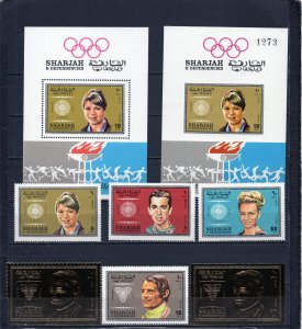 SHARJAH 1969 OLYMPIC GAMES WINNERS SET OF 6 STAMPS & 2 S/S PERF. & IMPERF. MNH