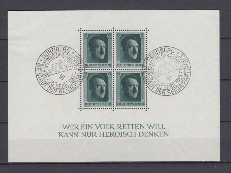 WWII Third Reich 1937 Block Michel 7 VFU Nurenberg Postmark