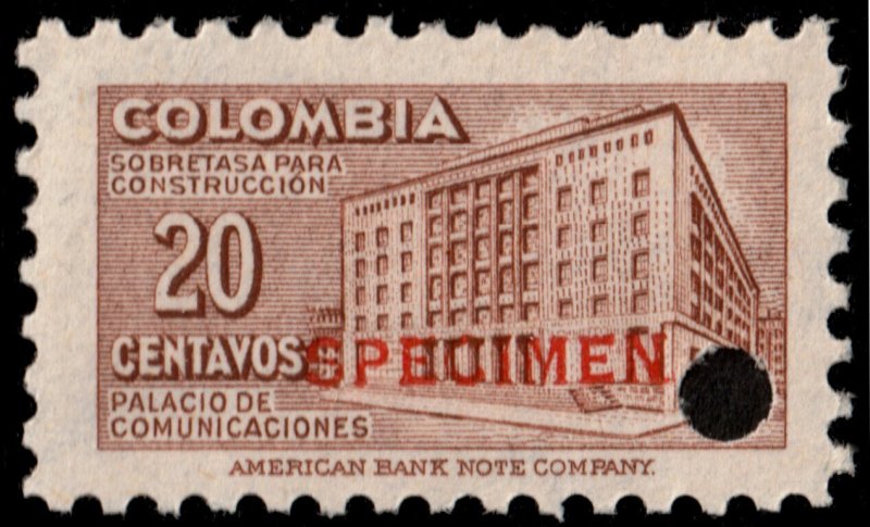 ✔️ COLOMBIA 1952 POST OFFICE  SPECIMEN & PUNCH Mi. 638 SC.602 MNH KEY VAL [36.]