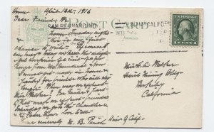 1916 San Bernardino CA columbia machine slogan Pan-Cal expo card [5838.225]