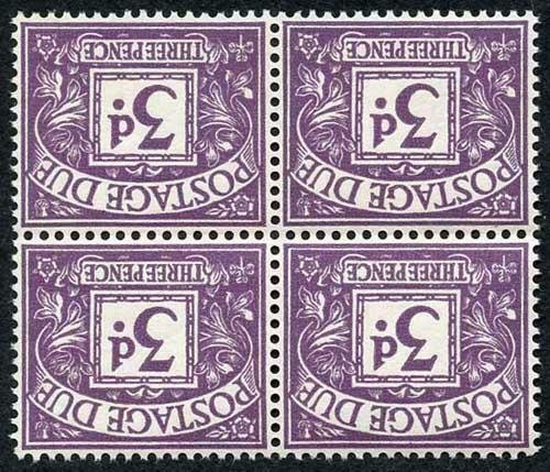 SGD60Wi 3d Postage Dues Block 4 Wmk Crowns Sideways Inverted U/M Cat 340+ pounds