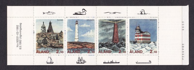 Aland islands   #64-67a   MNH   1992  booklet  lighthouses