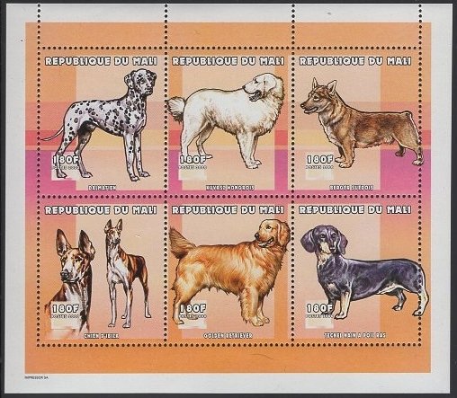 Mali 2000 MNH Sc 1084 180fr Dogs Sheet of 6