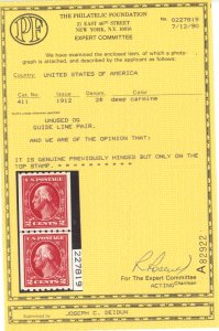 U.S. #411 MINT PAIR WITH PF CERT