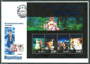 MOZAMBIQUE 2014 MOVIES MARY POPPINS 50TH RELEASE ANNIVERSARY SHEET FDC