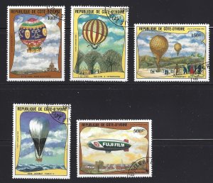 Ivory Coast 1983 Airmail Scott C71 - C 75 (5) CTO - Montgolfier, Balloons