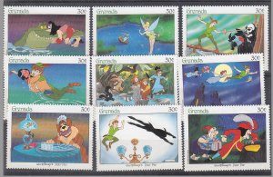 GRENADA - 1987 PETER PAN FAIRY TALE / ANIMATION / DISNEY - 9V - MINT NH