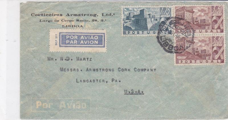 portugal 1946 air mail stamps cover ref 19370