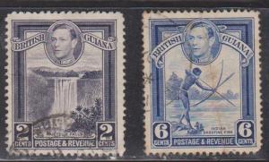 BRITISH GUIANA Scott # 231, 233 Used - KGVI & Waterfall & Fishing