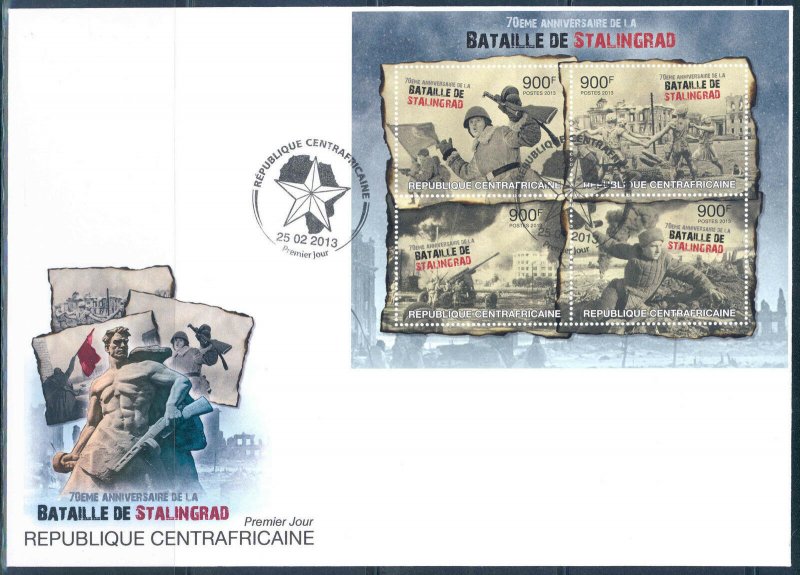 CENTRAL AFRICA  70th ANNIVERSARY BATTLE OF STALINGRAD  SHEET  FDC