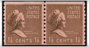 SC#840 1½¢ Martha Washington Coil Pair (1939) MNH