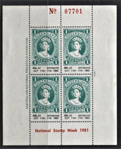 STAMP STATION PERTH Queensland #ANPex 82 Cinderella Mini Sheet - No.07701 MNH