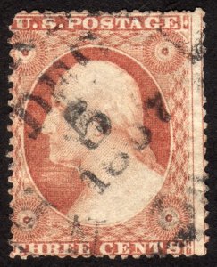 1857, US 3c, Washington, Used, Sc 25