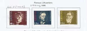 LITHUANIA - 1996 - Famous Lithuanians -  Perf 3v Set - M L H