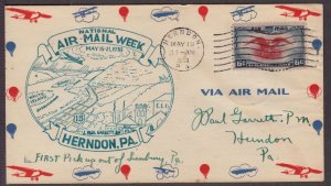 1938 National Air Mail Week, Herndon Pennsylvania PA, printed cachet Sc C23 