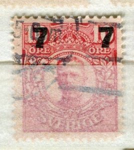 SWEDEN; 1918 Landstorm surcharged issue used 7ore. value