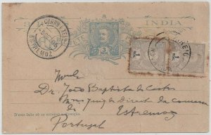 Portuguese INDIA UPRATED PAIR 1R D Carlos postal stationery NOVA GOA - ESTREMOZ