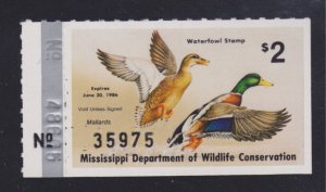 State Hunting/Fishing Revenues - MS - 1985 Duck Stamp - MS-10 - MNH