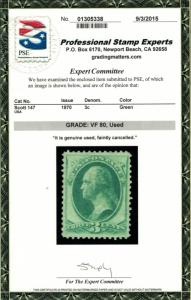 US # 147 GRADED 80  w/PSE GRADED CERT, a fabulous stamp with wonderful center...