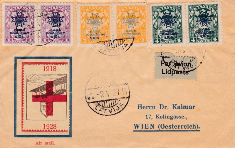 Latvia 1927 Arms and Stars Overprinted  Latvian War Invalids Semi-Postal