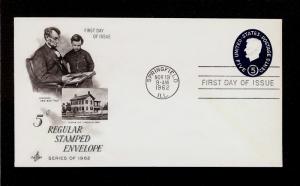 FIRST DAY COVER #U544 (Die 2) 5c Lincoln Stamped Envelope U/A ARTCRAFT FDC 1962