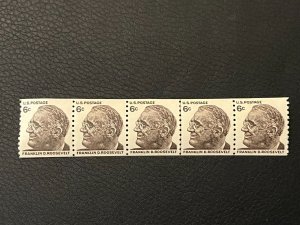 Scott #1305 line strip of 5 Roosevelt 6c Prominent Americans FDR Mint NH