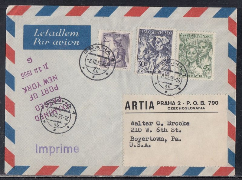 Czechoslovakia - Jul 8, 1955 Airmail Cover to States