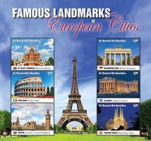 St. Vincent 2016 - Famous Landmarks of European Cities - Sheet of 6 Stamps - MNH
