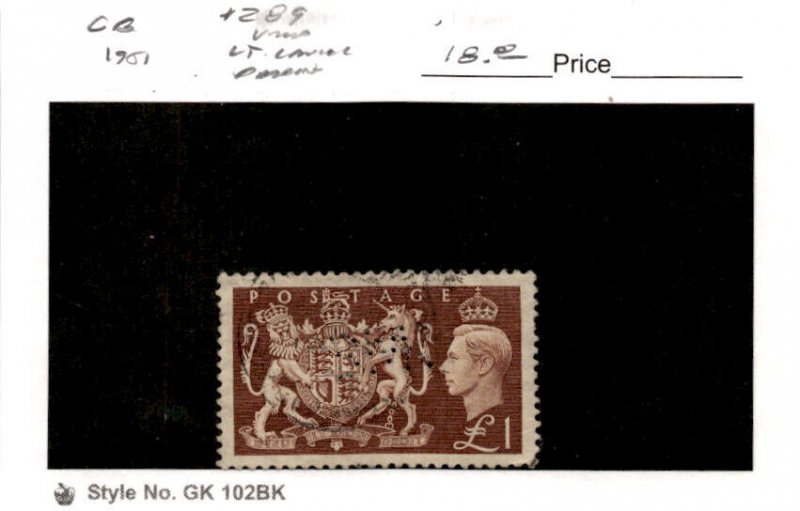 Great Britain, Postage Stamp, #289 Perfin Used, 1951 King George (AC)