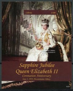 Liberia 2018 MNH Queen Elizabeth II Coronation 1v IMPF S/S Royalty Stamps