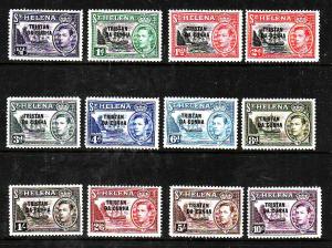 Tristan da Cunha-Sc#1-12-unused og LH KGVI overprinted definitive set-Ships-1952