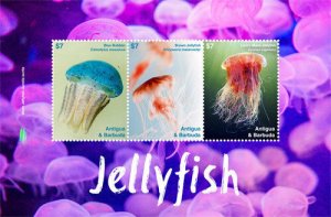 Antigua 2017 Jellyfish Marine Life - Sheet of 3 Stamps - Scott #3386 - MNH