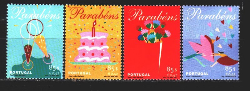 Portugal. 2001. 2504-7. Greeting stamps, heart, cake. MNH.