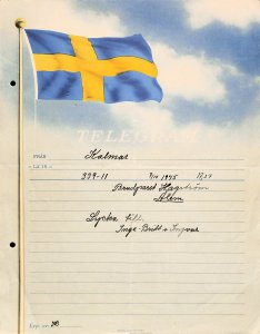 Sweden used telegram telegramme telegraph Swedish flag 1945