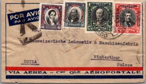 SCHALLSTAMPS CHILE 1932 AIRMAIL COVER MULT FRANKING ADDR SUISSE CANC SANTIAGO