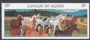 Angola, Scott cat. 992 a-h. Horses on a sheet of 8. ^