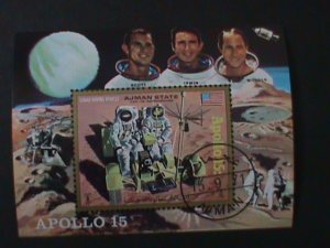 ​AJMAN-AIRMAIL 1971-APOLLO 15-FIRST MEN ON MOON- CTO-IMPERF S/S VERY FINE