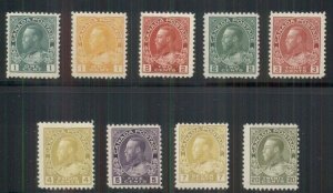 CANADA #104/119 Geo. V, 9 diff values, all og, NH, F/VF to VF, Scott $842.50