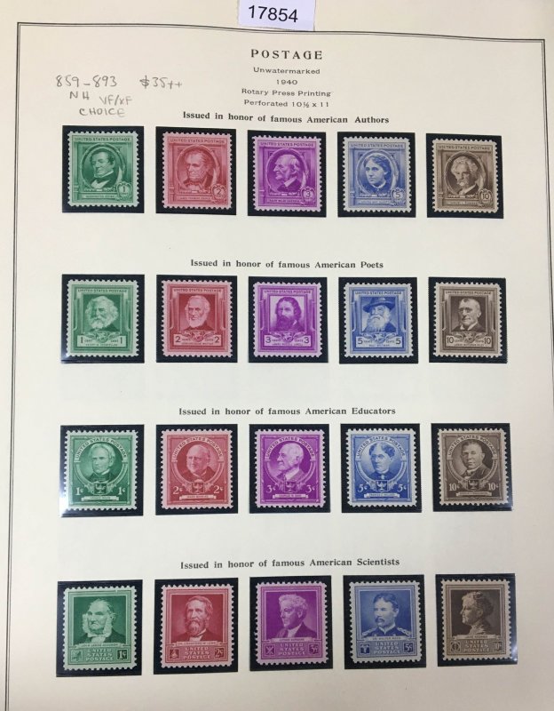 MOMEN: US STAMPS  # 859-893 1940 MINT OG NH VF/XF CHOICE $35++ LOT #17854