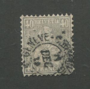 1867 Switzerland Helvetia Postage Stamp #58 Catalogue VALUE $170