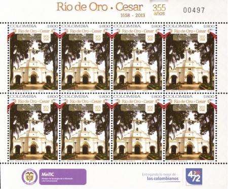 baja.O) 2013 COLOMBIA, MINI SHEET FOR 8 STAMPS, CHURCH, CESAR-GOL