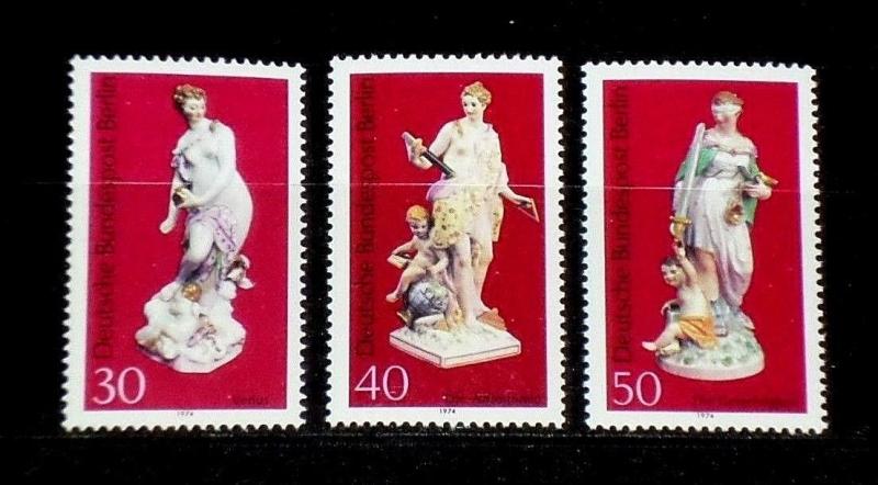 GERMANY, #350-352, 1974, PORCELAIN STATUES SET/3 SINGLES, MNH, NICE! LQQK!