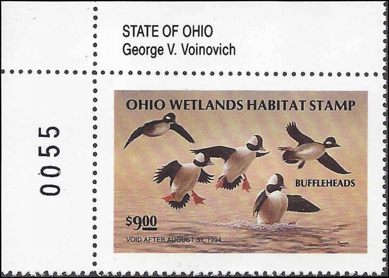 OH12 Mint,OG,NH... State Duck Stamp.. SCV $16.00... Missing Governor... PL#