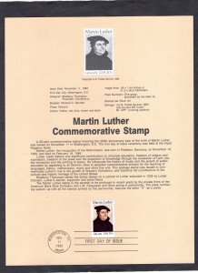 SP631 Martin Luther, FDC Souvenir Page (#2065)