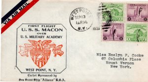 Scout Cachets #1743 U.S.S. Macon First Flight over Military Academy 1933 - Le...