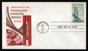 #1258 5c Verrazano Bridge, Cachet Craft H/C FDC **ANY 5=FREE SHIPPING**