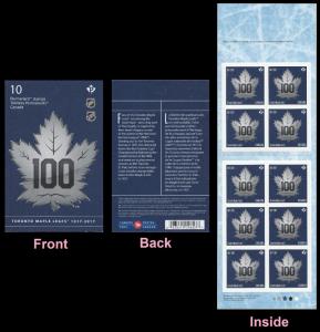 Canada 3044a BK680 Toronto Maple Leafs P booklet 10 MNH 2017